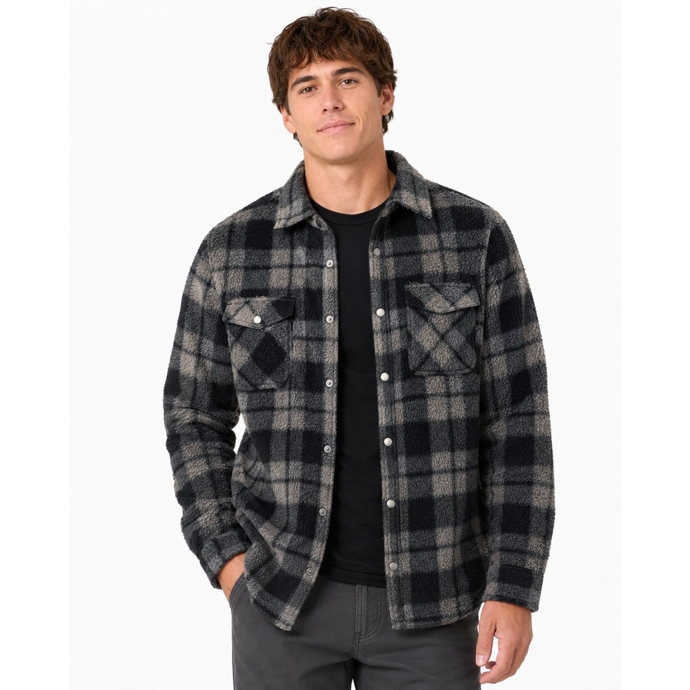 O'Neill Men's Glacier Plaid Superfleece Shirt Jacket Phantom Black Grey L $70